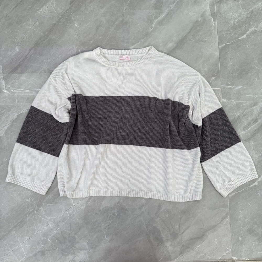 Women’s Pink Lily Striped Color Block Crewneck Knit Sweater Small - Picture 1 of 15